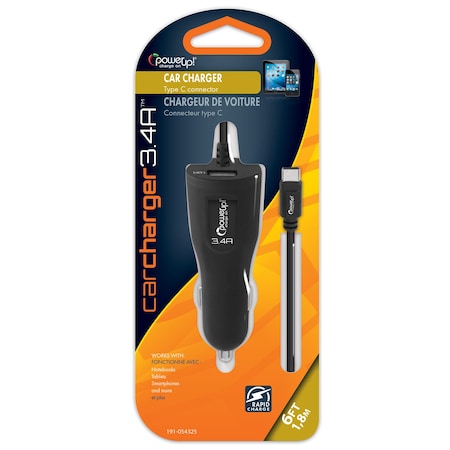 Power Up! DC Car Charger 3.4a w/1USB - Type C 191-054325